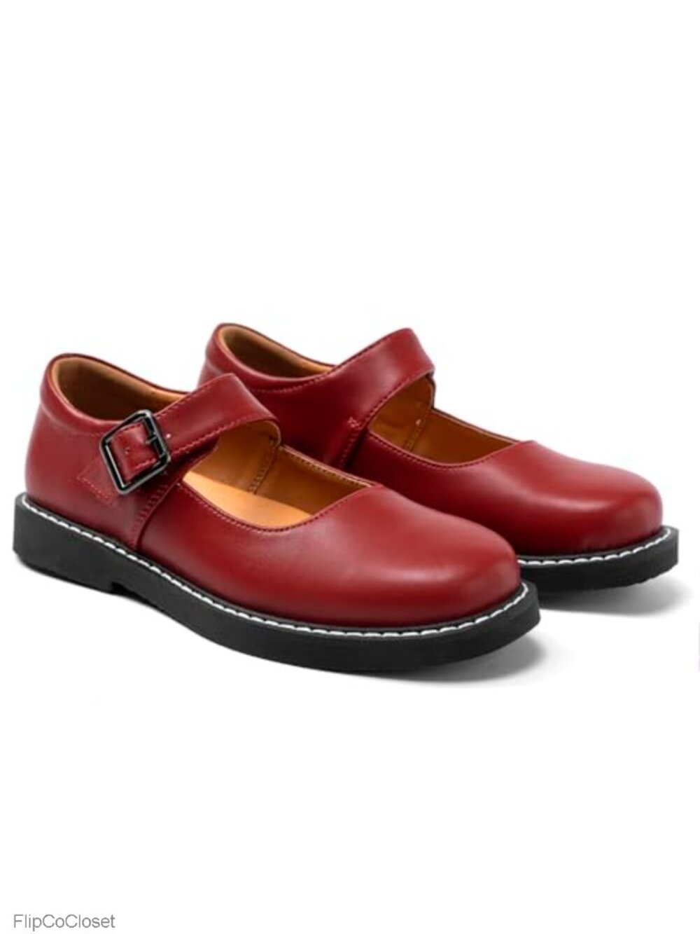 Mary Jane Oxford Flats Leather Buckle Strap Comfort Work Shoes